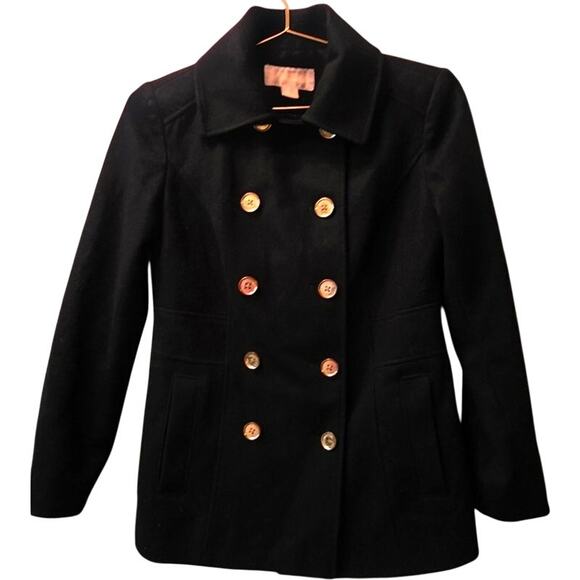 Michael Kors Women’s Black Wool Blend Pea Coat Sz 4 – Double Breasted Jacket - Picture 1 of 9